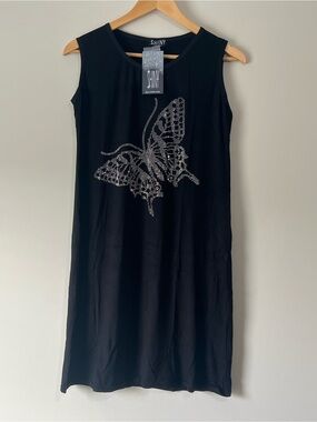 Black Sleeveless Embellished Butterfly Mini Dress